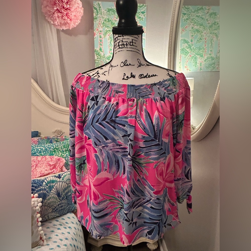 Lilly Pulitzer Maryellen off the shoulder top, Cockatoo Pink, Size Small
